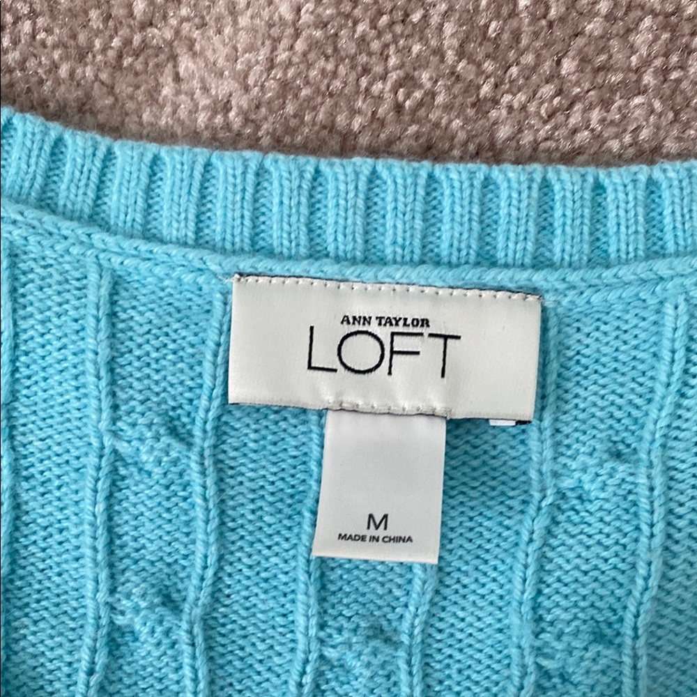 LOFT Cozy Blue V-Neck Sweater with Classic Knit - Picture 4 of 5
